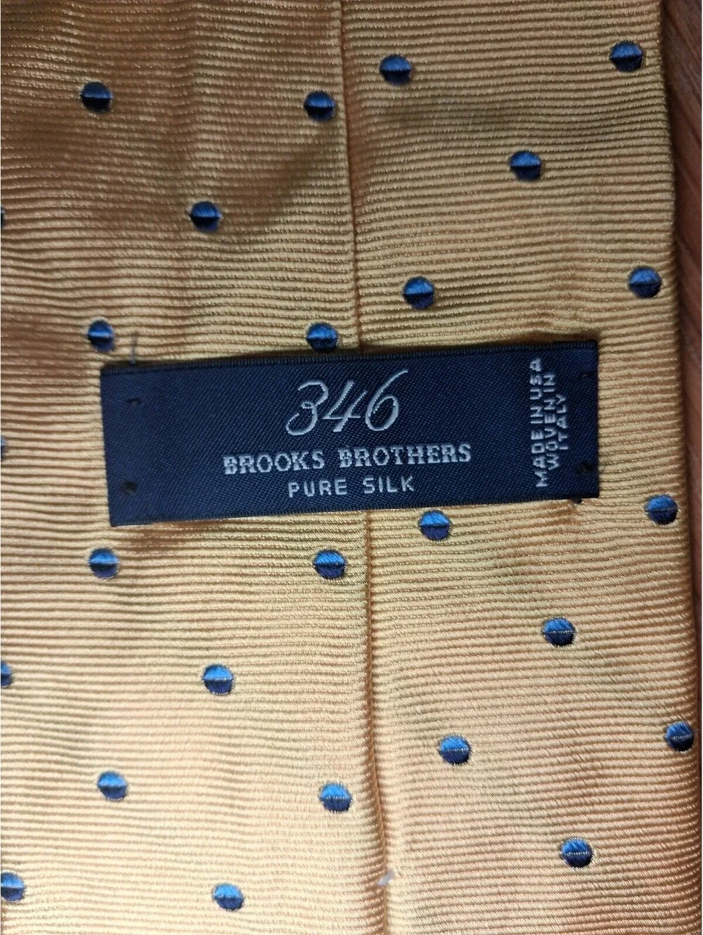 Brooks Brothers Silk Tie Yellow Polka Dot Made in USA Wide